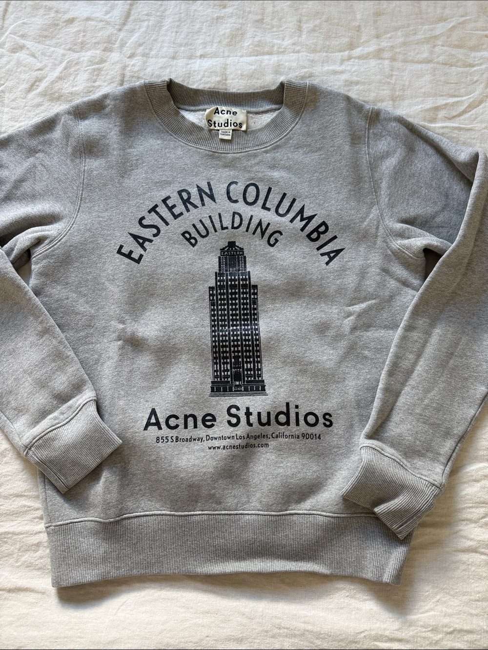 Acne Studios Grey Crewneck Sweatshirt with Black Building Graphic